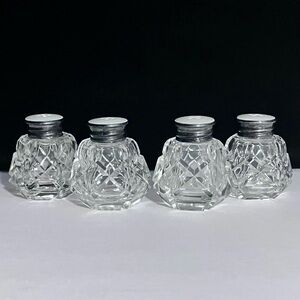 4 GERMANY US ZONE Cut Crystal SALT & PEPPER / Sterling Silver BUTTON TOPS / Rare